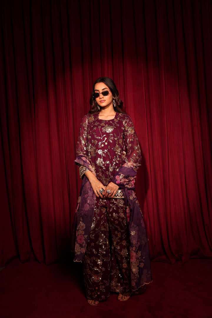 Zaira Zardosi Sharara Set - Maroon