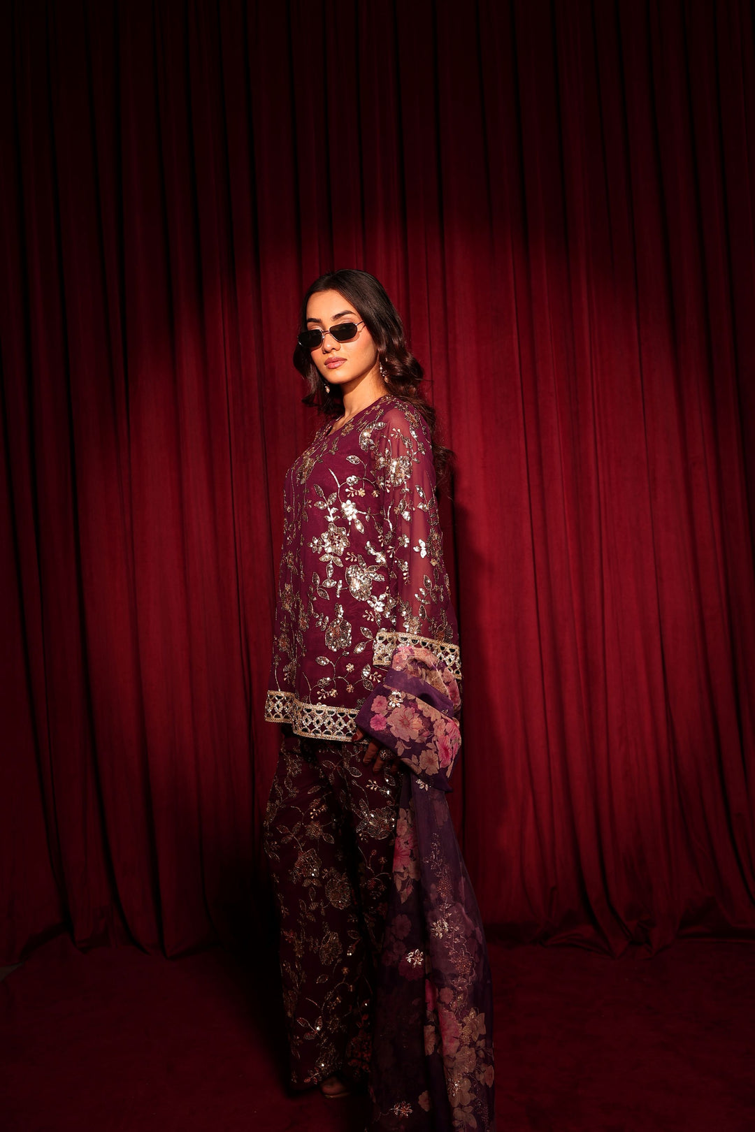 Zaira Zardosi Sharara Set - Maroon
