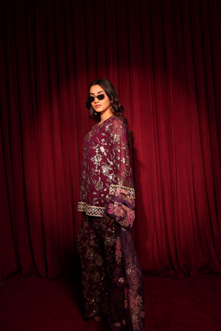Zaira Zardosi Sharara Set - Maroon