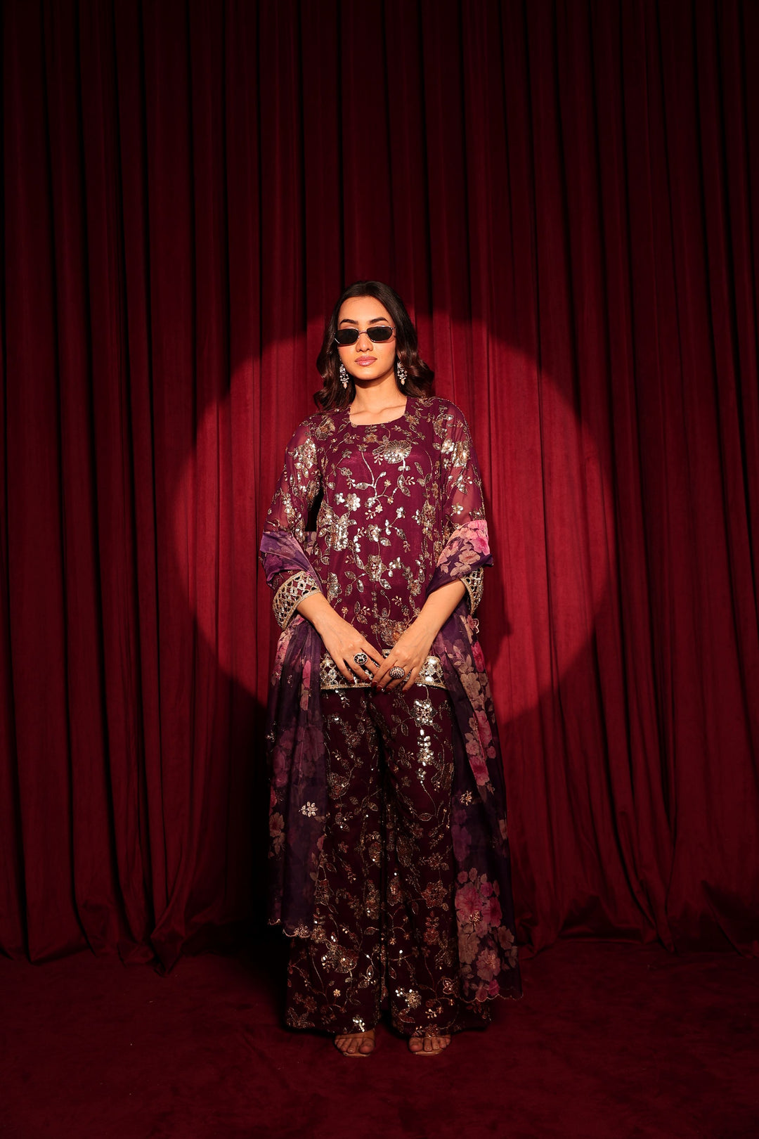 Zaira Zardosi Sharara Set - Maroon