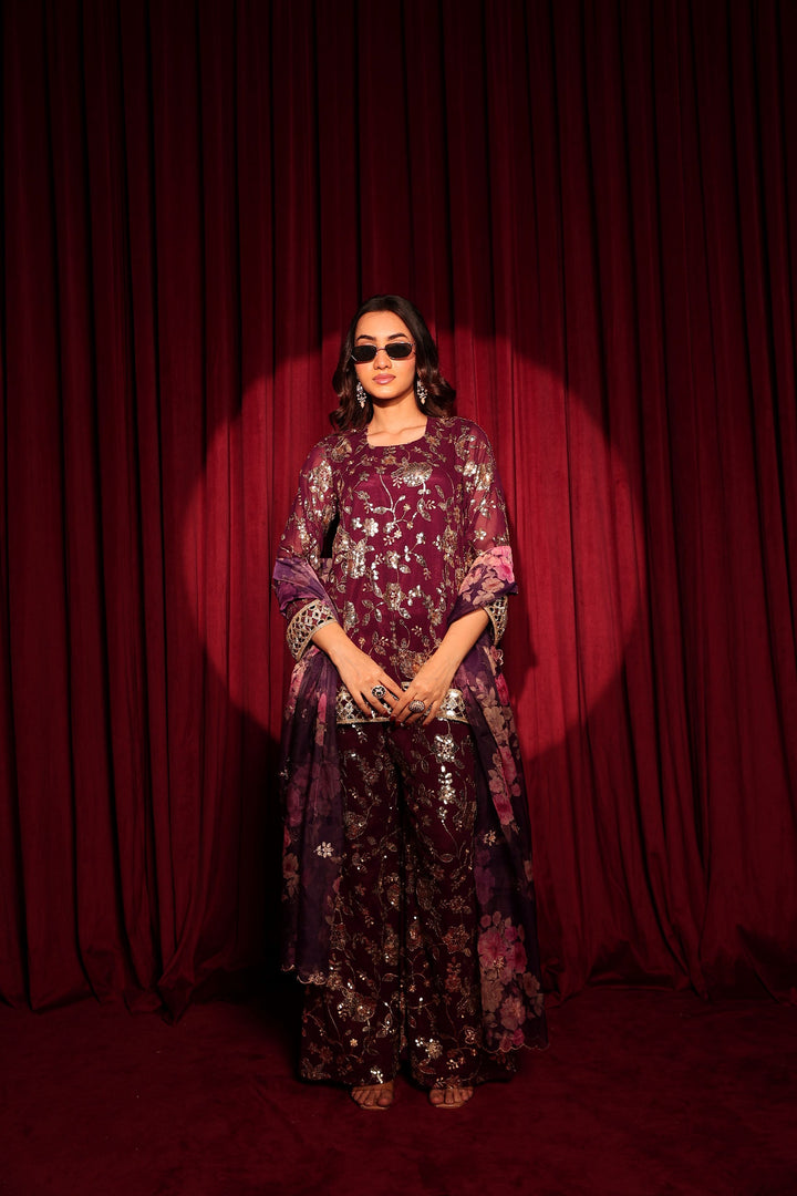 Zaira Zardosi Sharara Set - Maroon