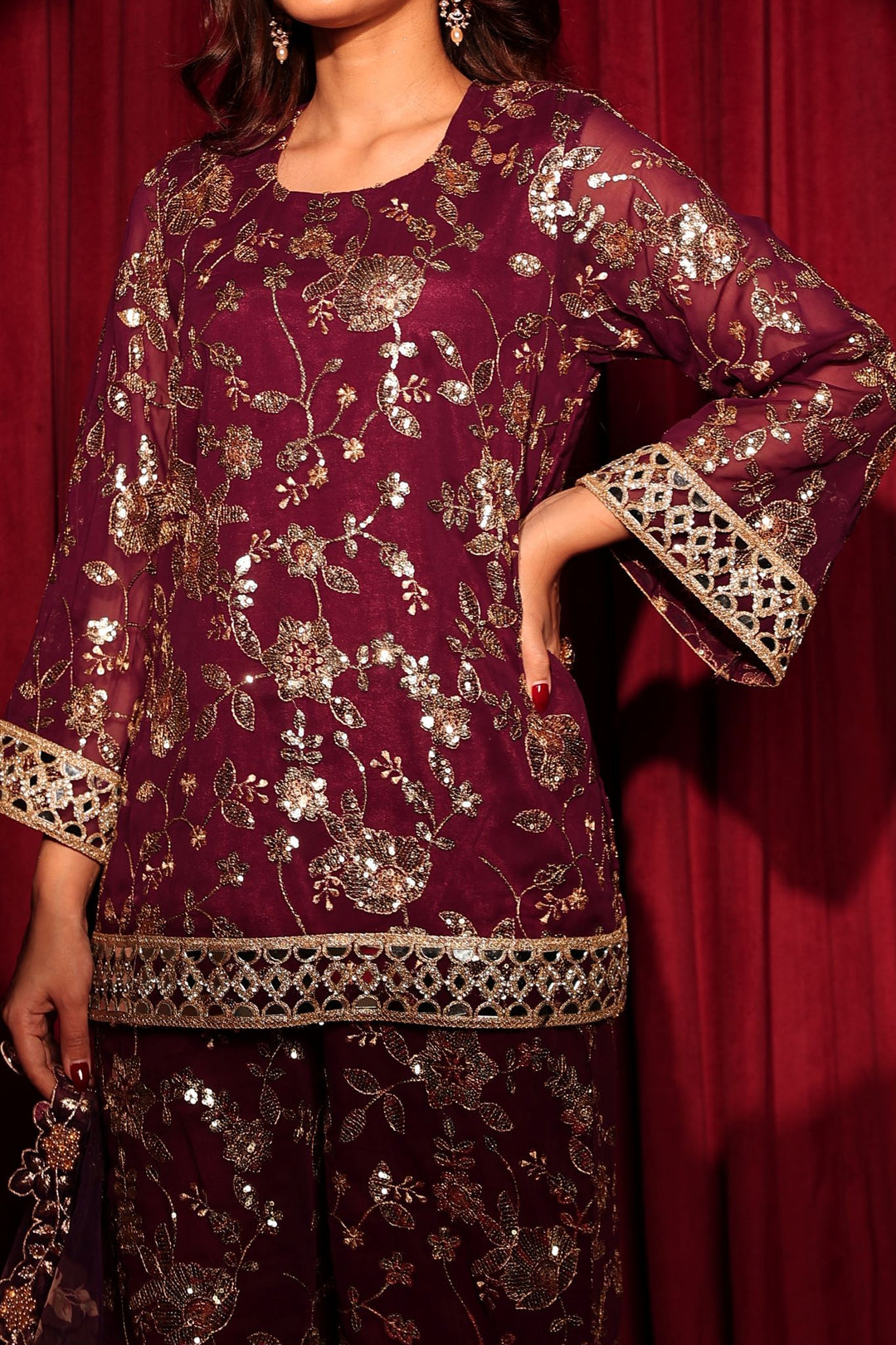 Zaira Zardosi Sharara Set - Maroon