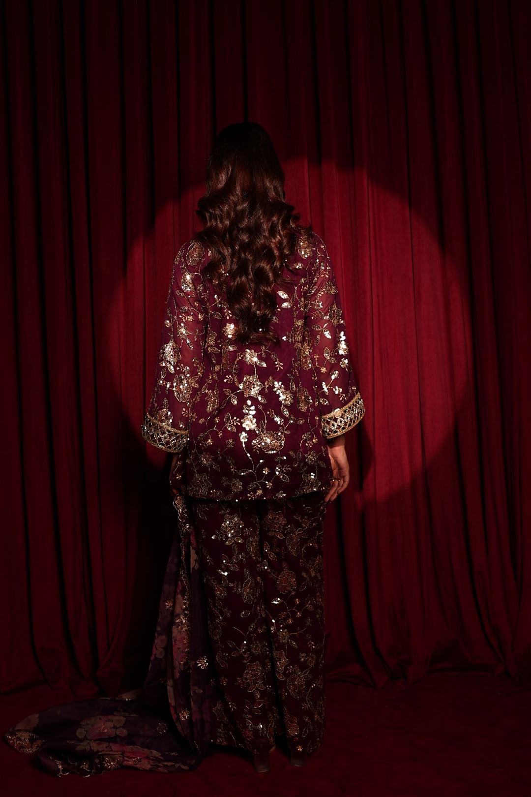 Zaira Zardosi Sharara Set - Maroon