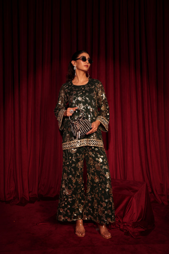 Zaira Zardosi Sharara Set - Green