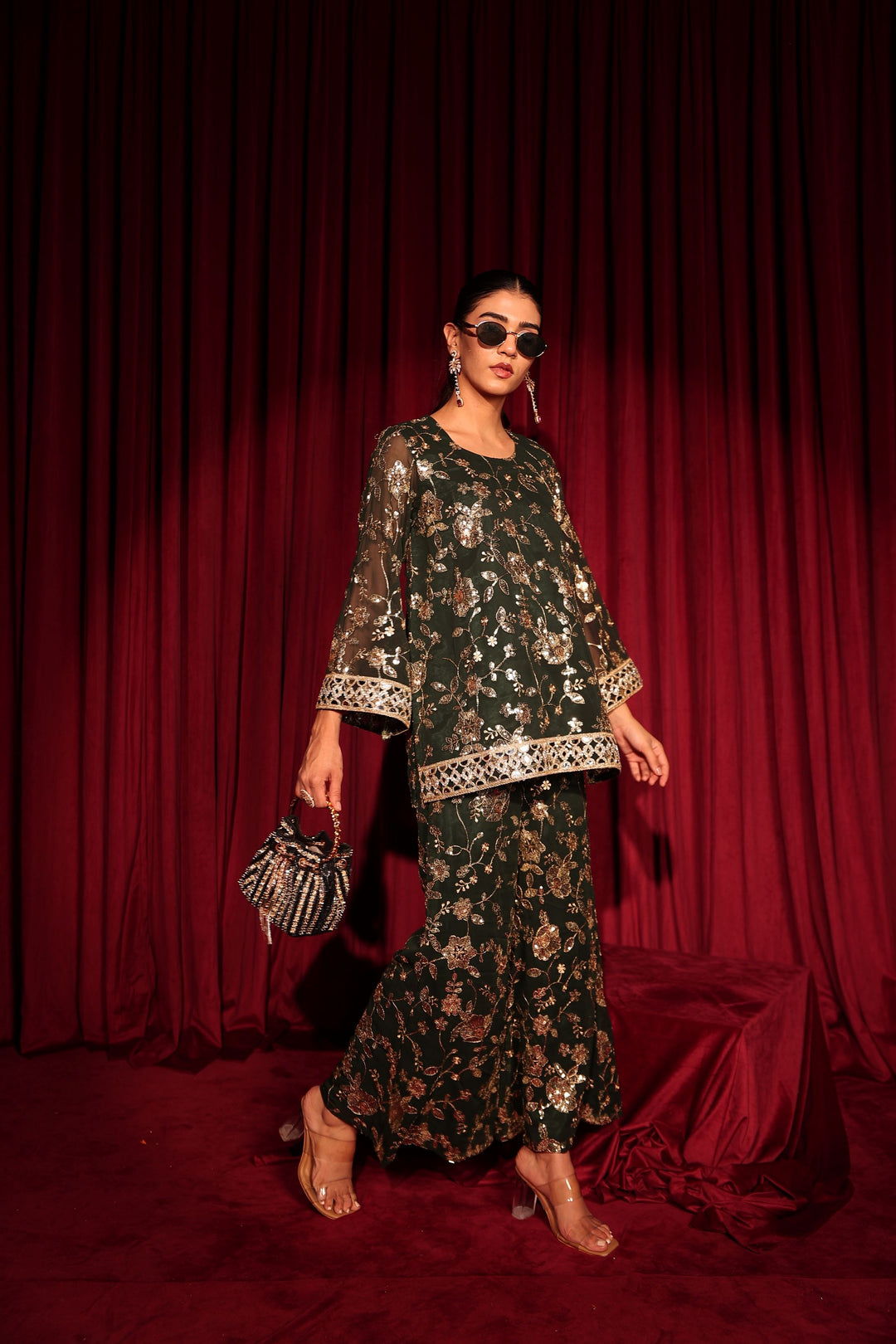 Zaira Zardosi Sharara Set - Green