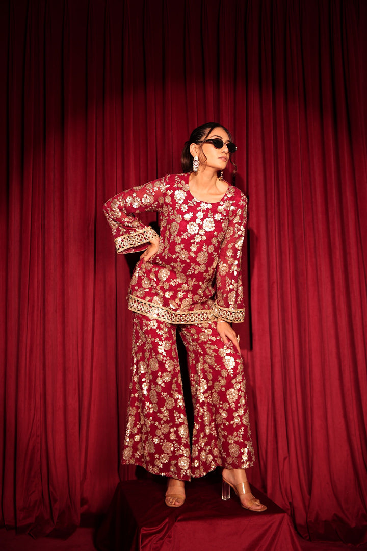 Zaira Zardosi Sharara Set - Red