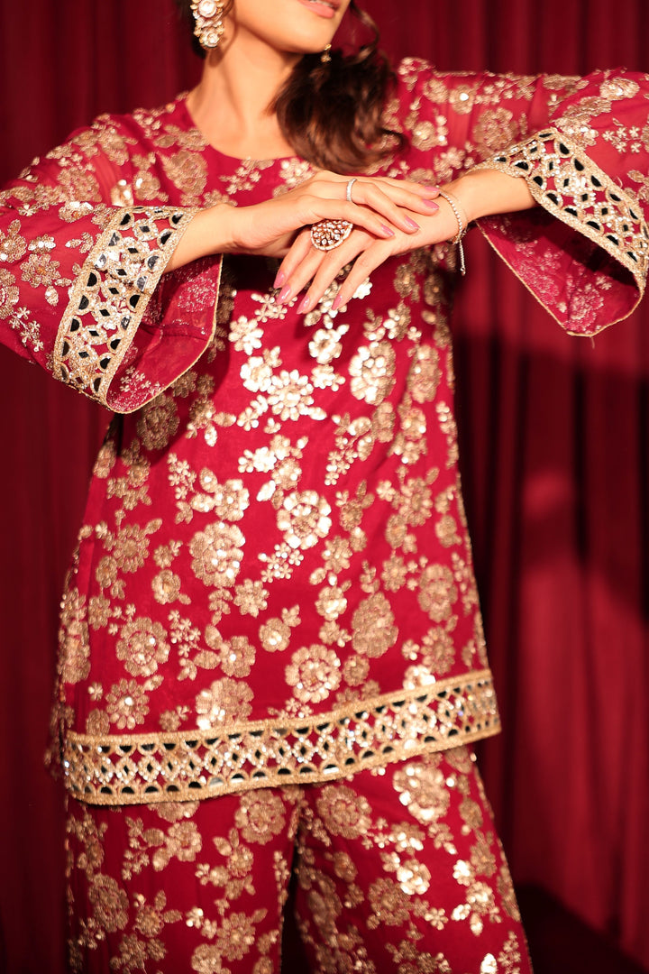 Zaira Zardosi Sharara Set - Red