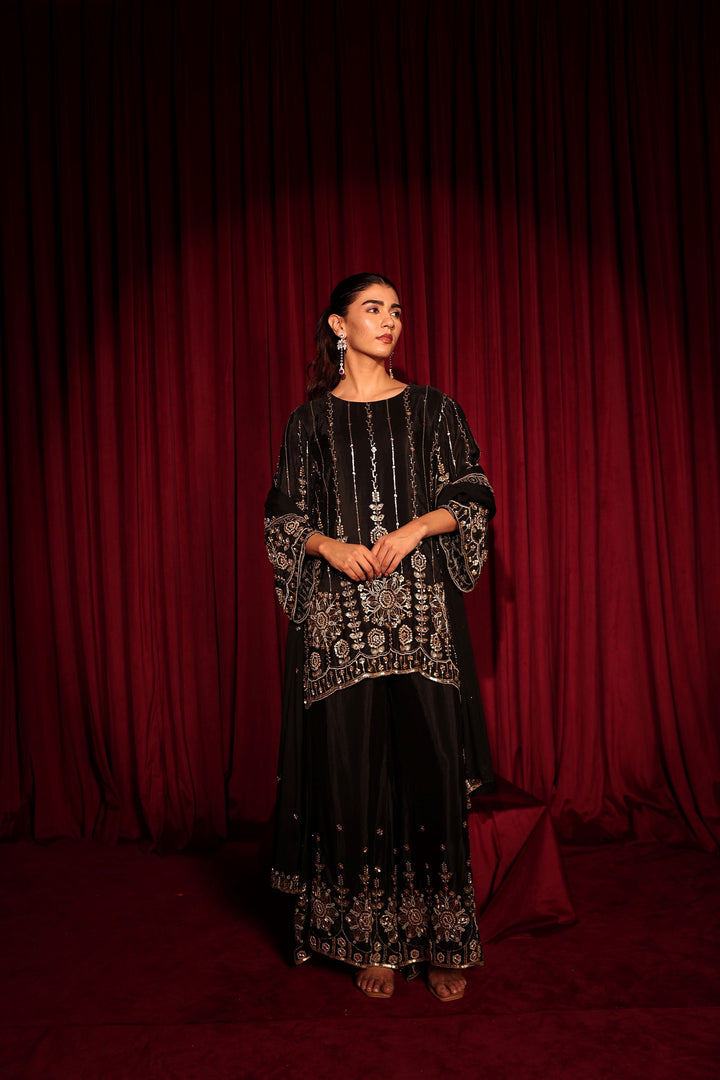 Inaari Black Cutdana Sharara Set - Black