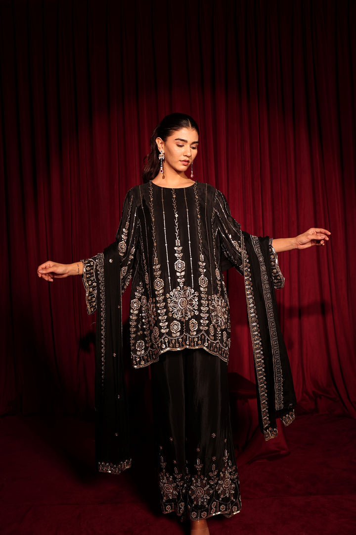 Inaari Black Cutdana Sharara Set - Black