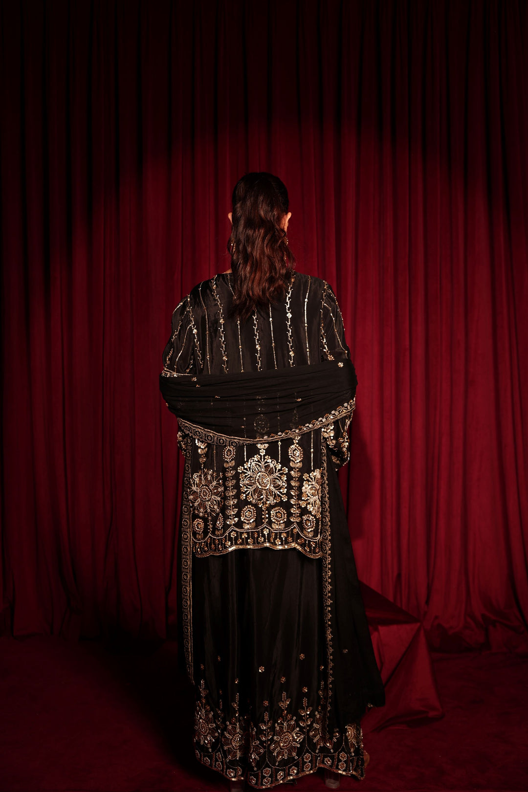 Inaari Black Cutdana Sharara Set - Black