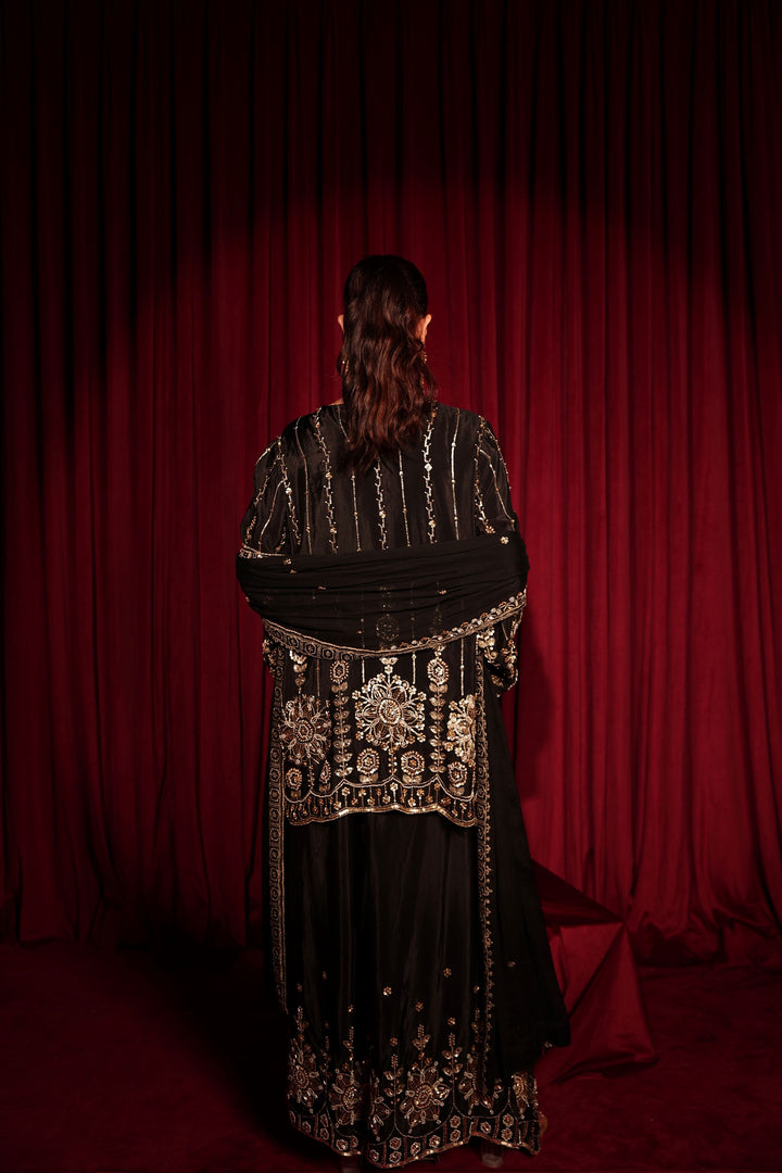 Inaari Black Cutdana Sharara Set - Black