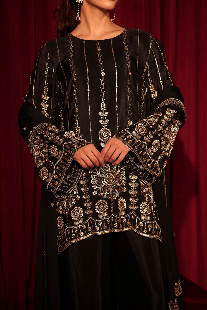 Inaari Black Cutdana Sharara Set - Black