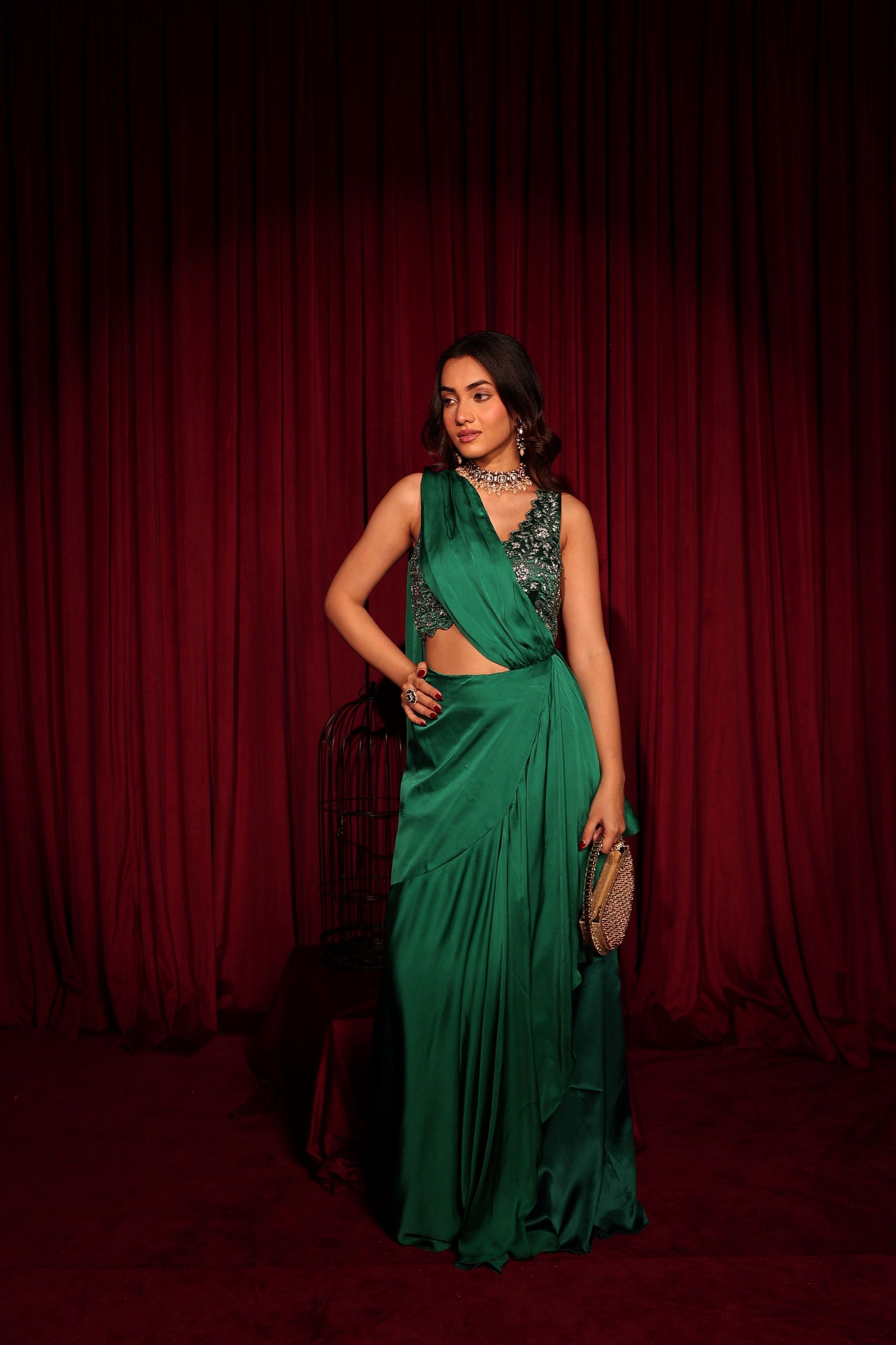 Satin Saree with Embroidered Blouse