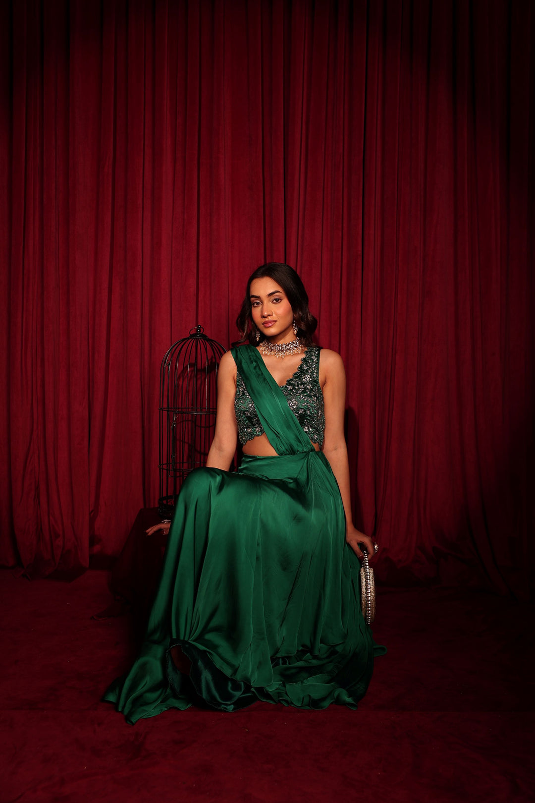 Satin Saree with Embroidered Blouse