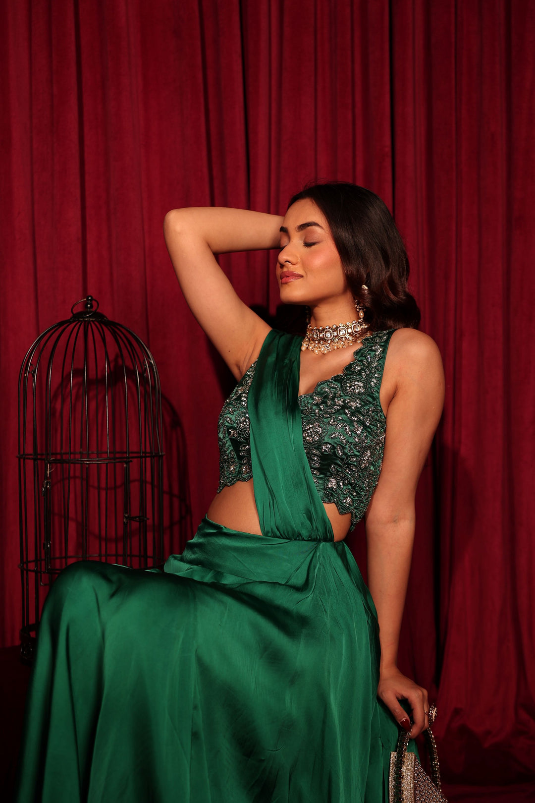 Satin Saree with Embroidered Blouse