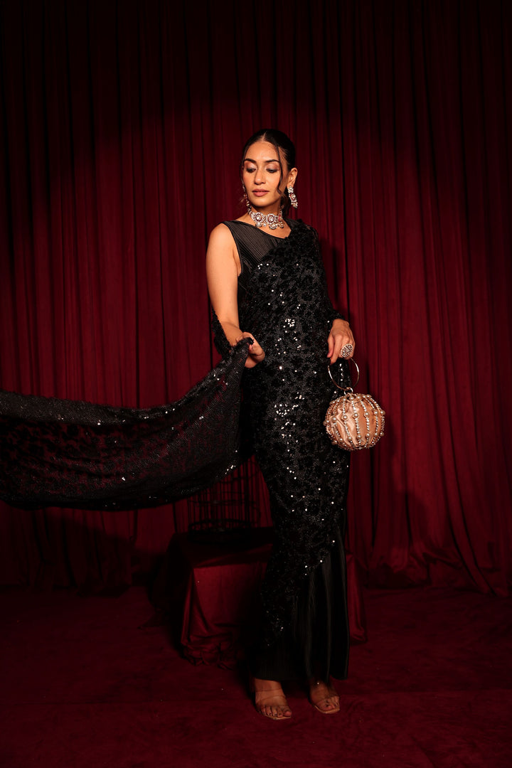 Saree with Sequence Palla - Black