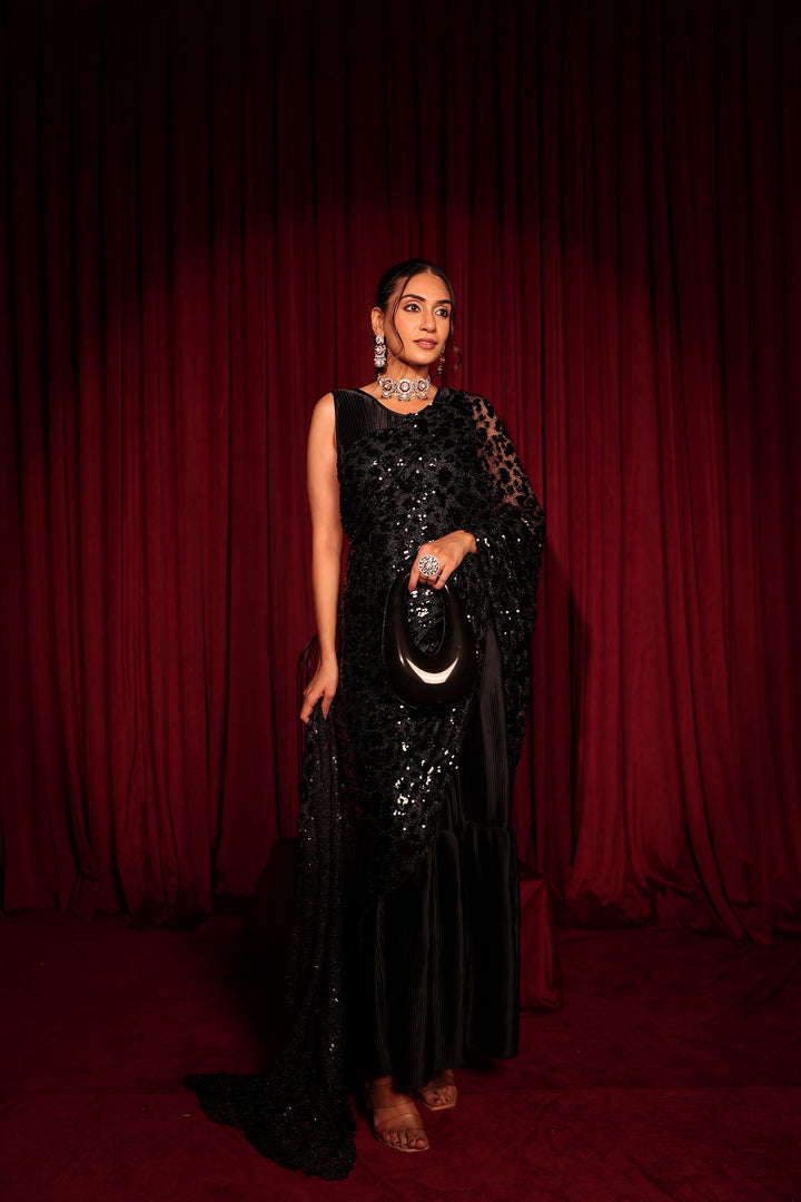 Saree with Sequence Palla - Black