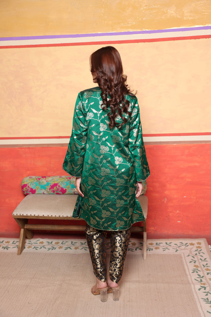 Banarasi Begum Tunic Tulip Set - Green and Purple