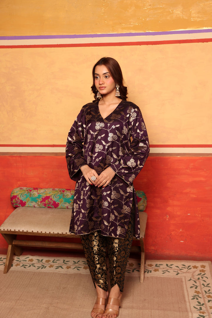 Banarasi Begum Tunic Tulip Set - Purple and Black