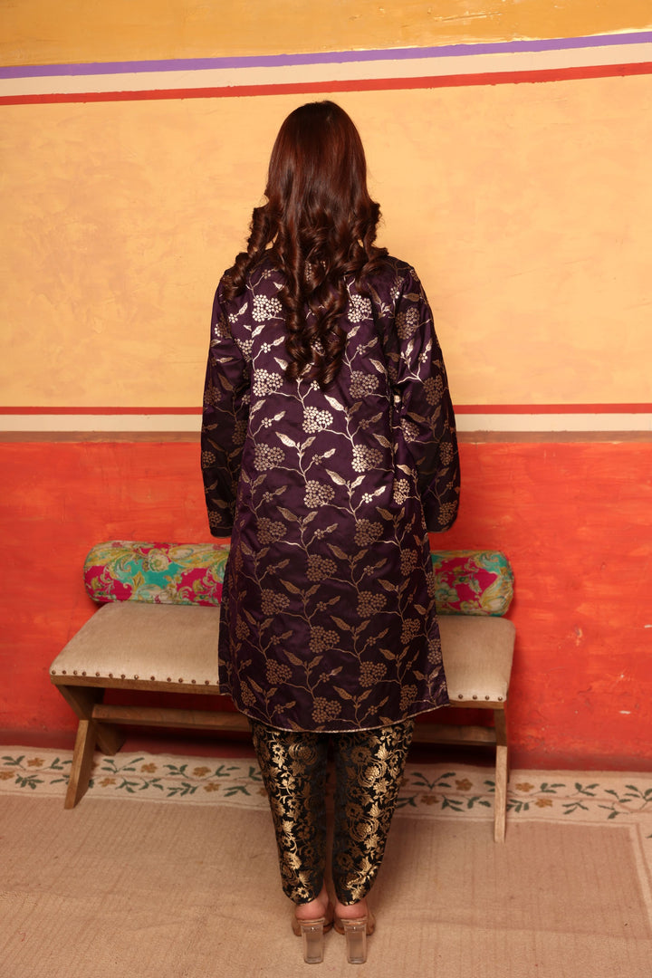 Banarasi Begum Tunic Tulip Set - Purple and Black