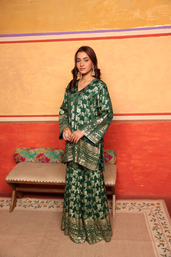Banarasi Begum Sharara Set - Emerald Green