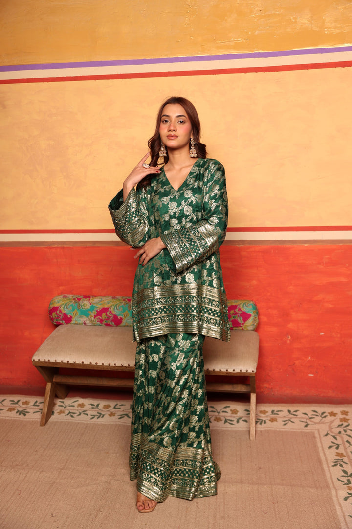 Banarasi Begum Sharara Set - Emerald Green