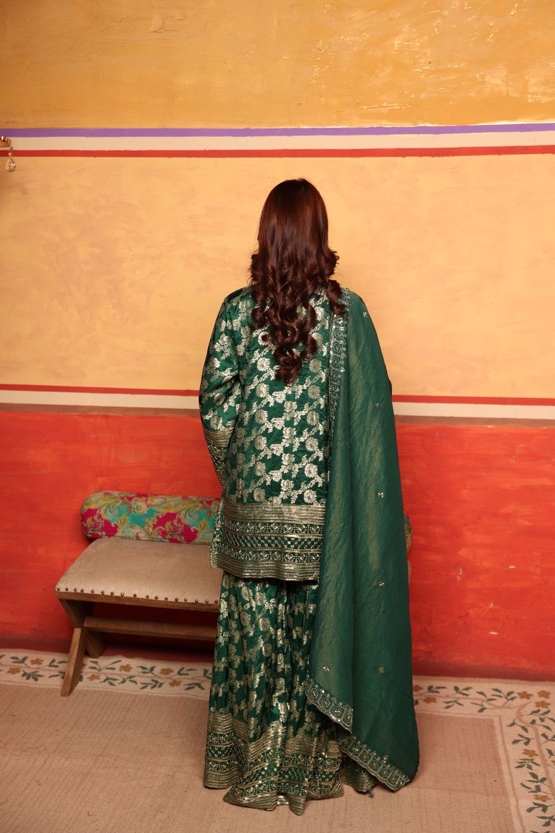 Banarasi Begum Sharara Set - Emerald Green