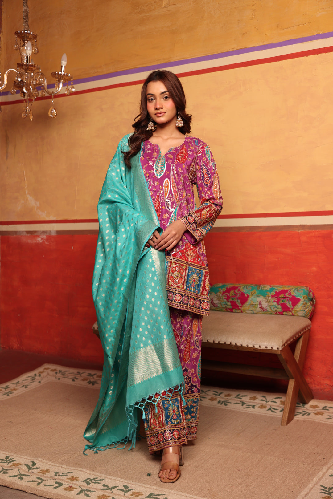 Elizey Paisley Coordinated Kurta Set w Chunni - Pink