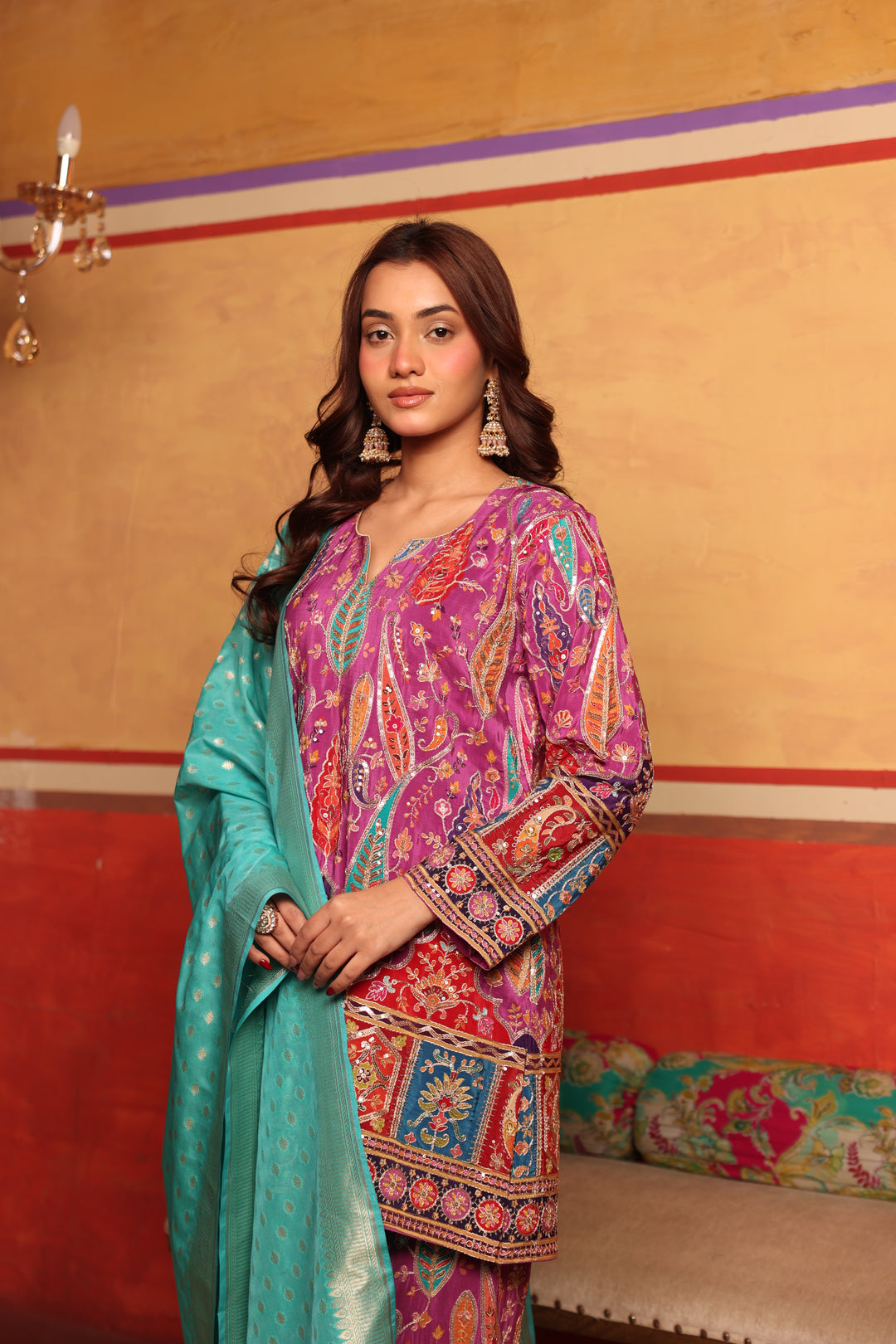 Elizey Paisley Coordinated Kurta Set w Chunni - Pink