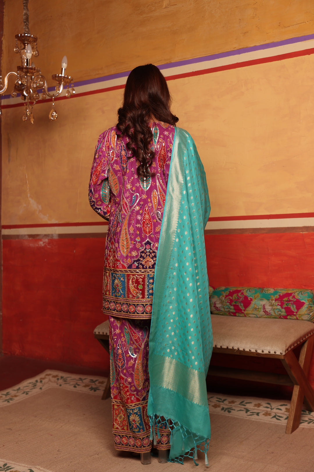 Elizey Paisley Coordinated Kurta Set w Chunni - Pink