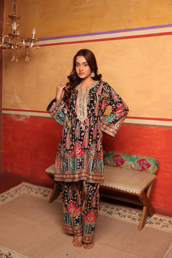 Elizey Paisley Coordinated Kurta Set - Black