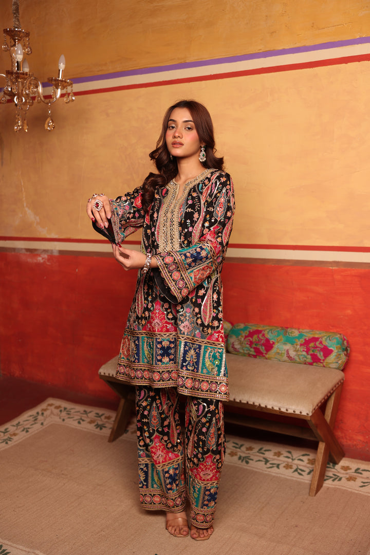 Elizey Paisley Coordinated Kurta Set - Black