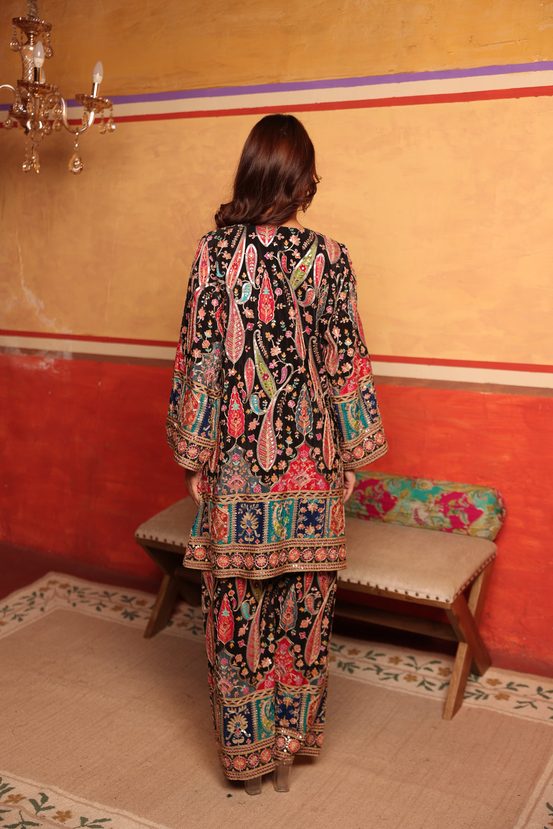 Elizey Paisley Coordinated Kurta Set - Black