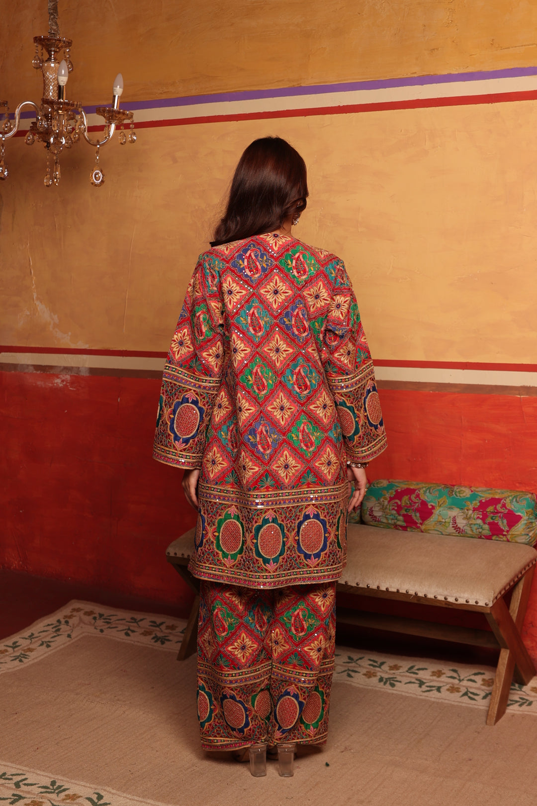 Elizey Paisley Coordinated Kurta Set w Chunni - Red