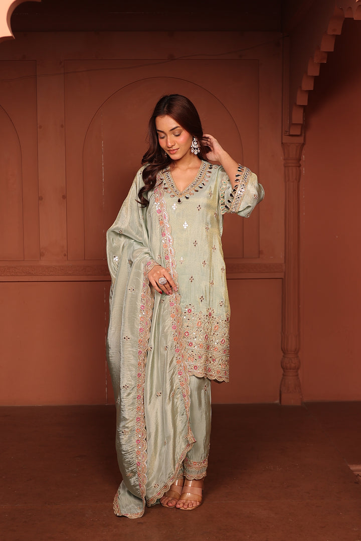 MW Embroidered Kaftan Set - Mint Green