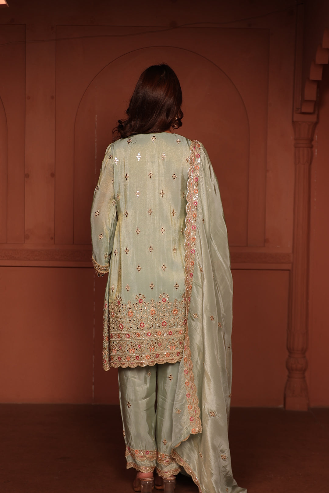 MW Embroidered Kaftan Set - Mint Green