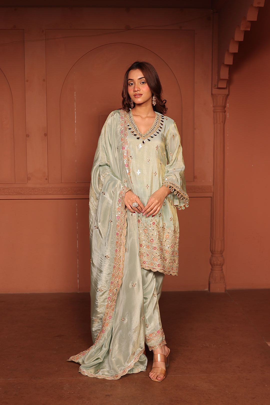 MW Embroidered Kaftan Set - Mint Green