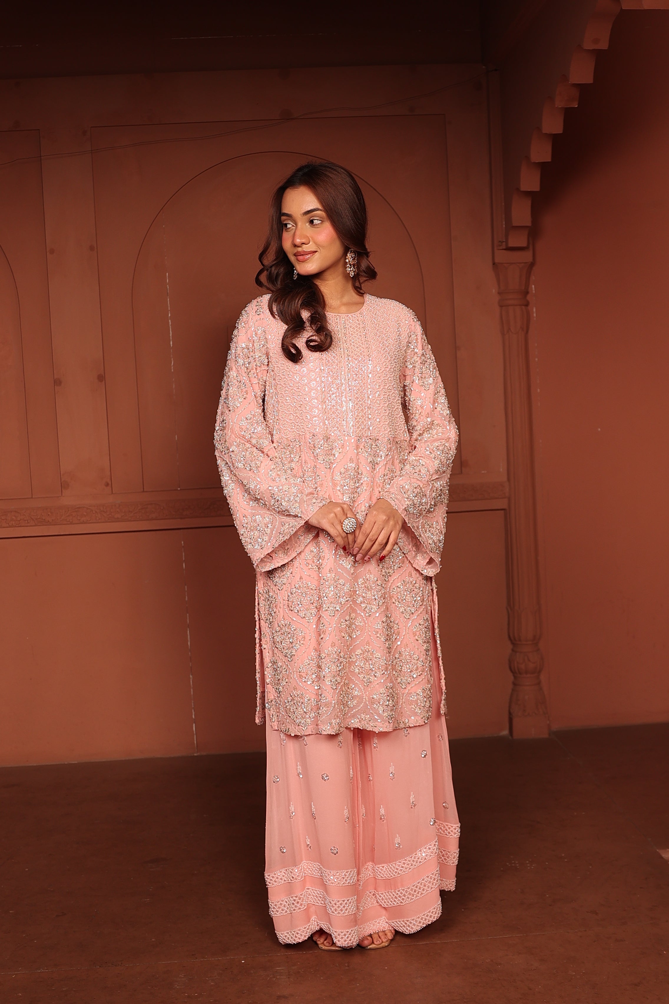 Inaari Pink Embroidered Sharara Set