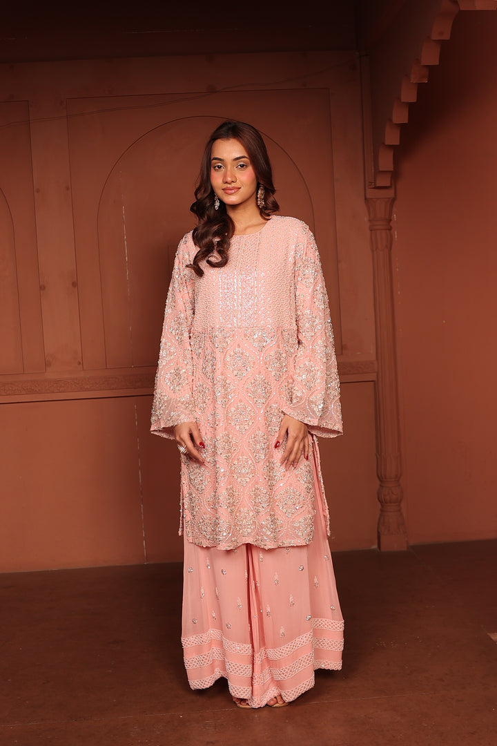 Inaari Pink Embroidered Sharara Set