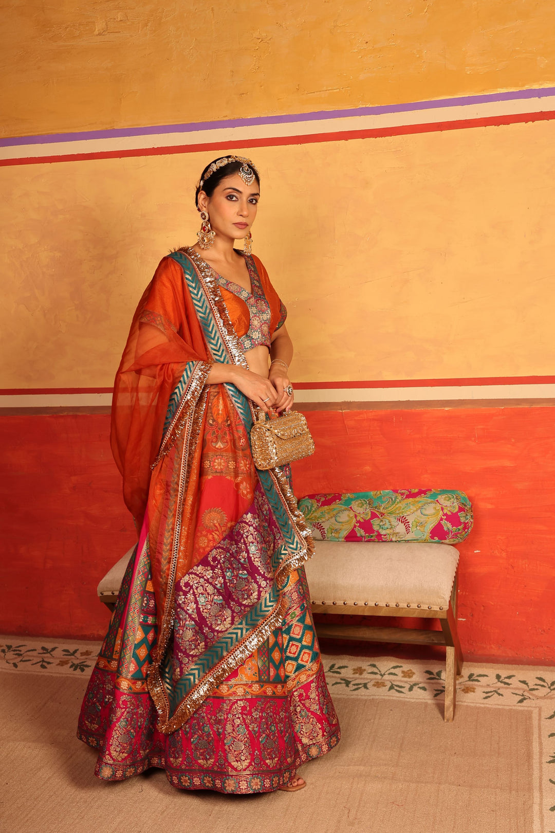 Banarasi Begum Lehnga Set - Colorful Yellow Orange
