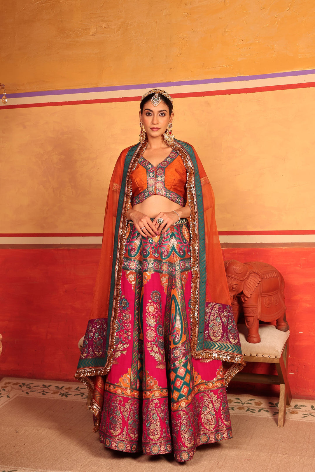 Banarasi Begum Lehnga Set - Colorful Yellow Orange