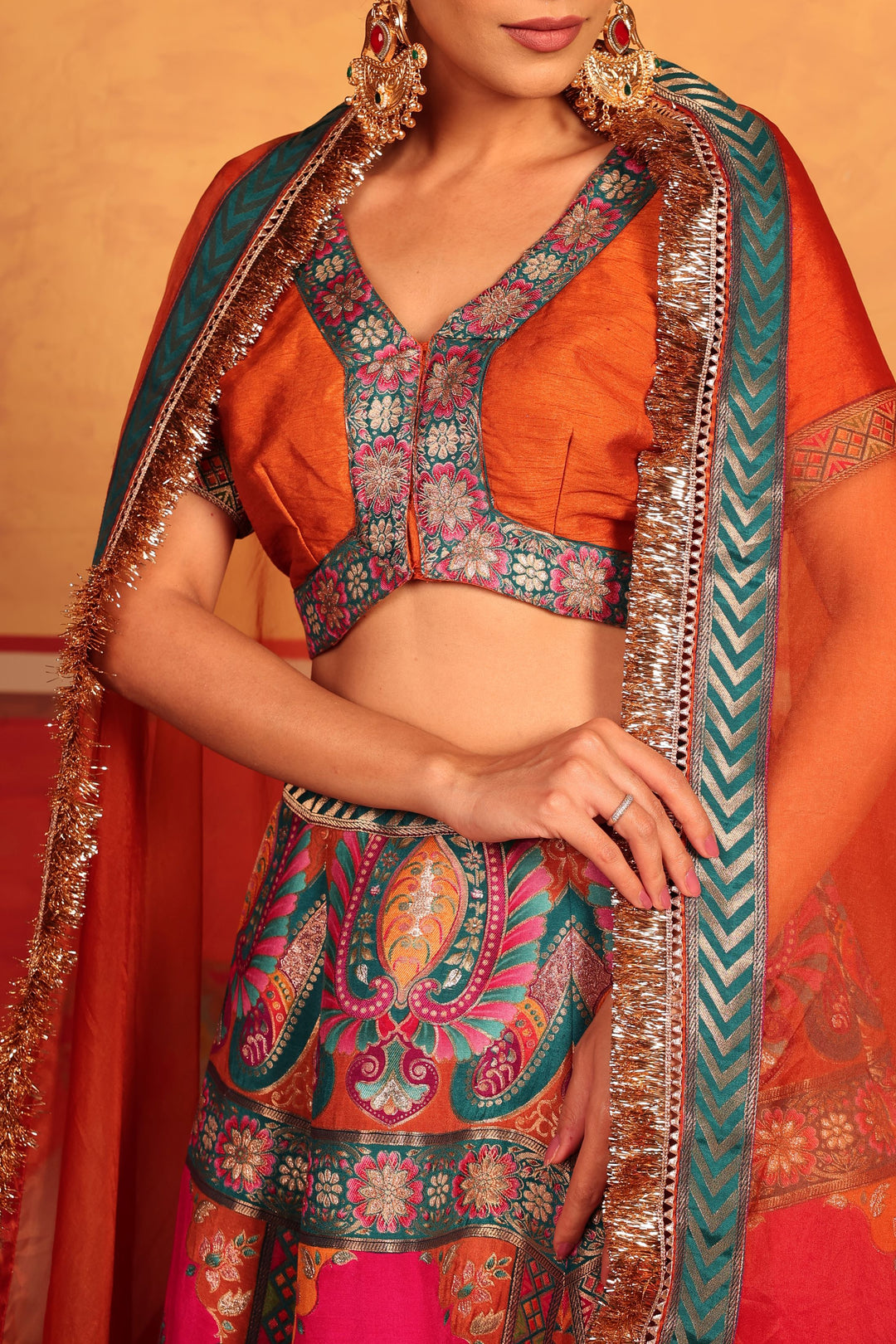 Banarasi Begum Lehnga Set - Colorful Yellow Orange