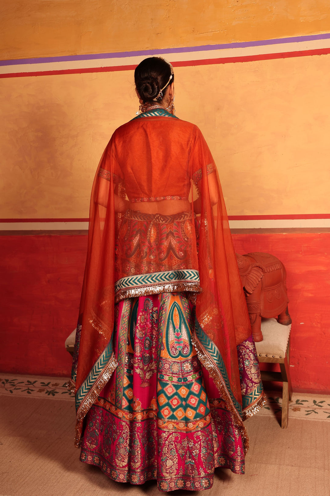 Banarasi Begum Lehnga Set - Colorful Yellow Orange