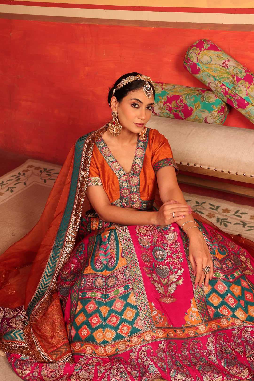 Banarasi Begum Lehnga Set - Colorful Yellow Orange