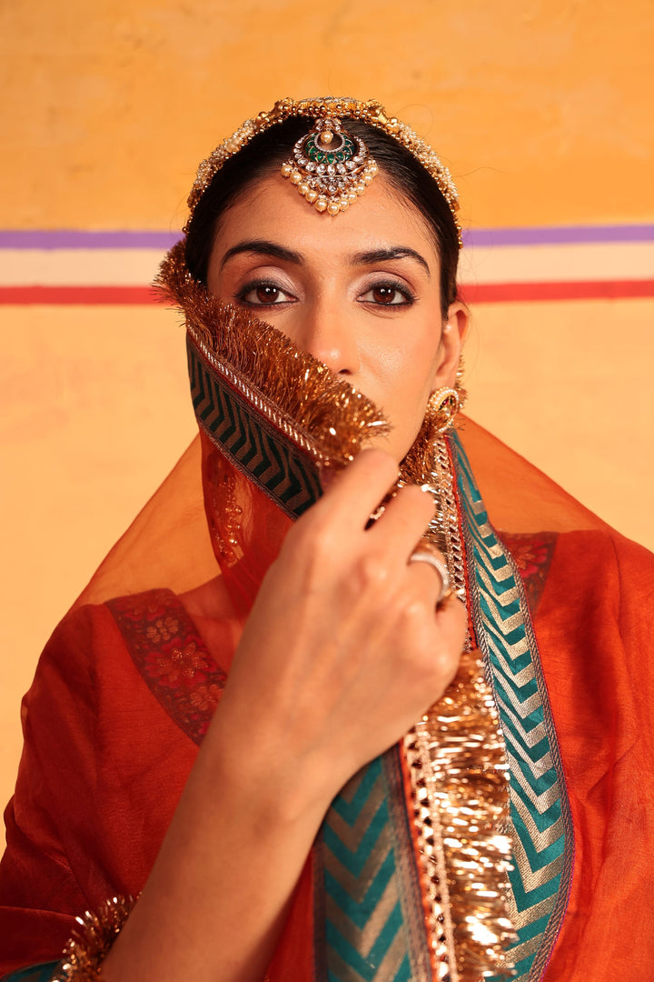 Banarasi Begum Lehnga Set - Colorful Yellow Orange