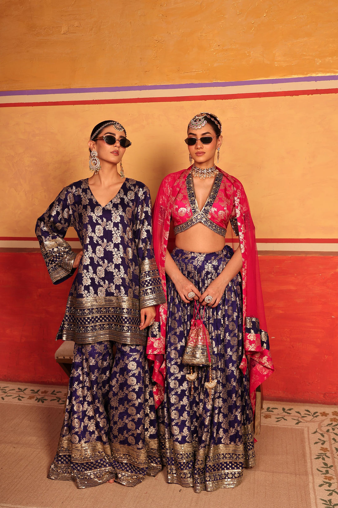 Banarasi Begum Lehnga Set - Pink Purple