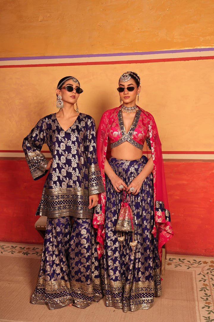 Banarasi Begum Lehnga Set - Pink Purple