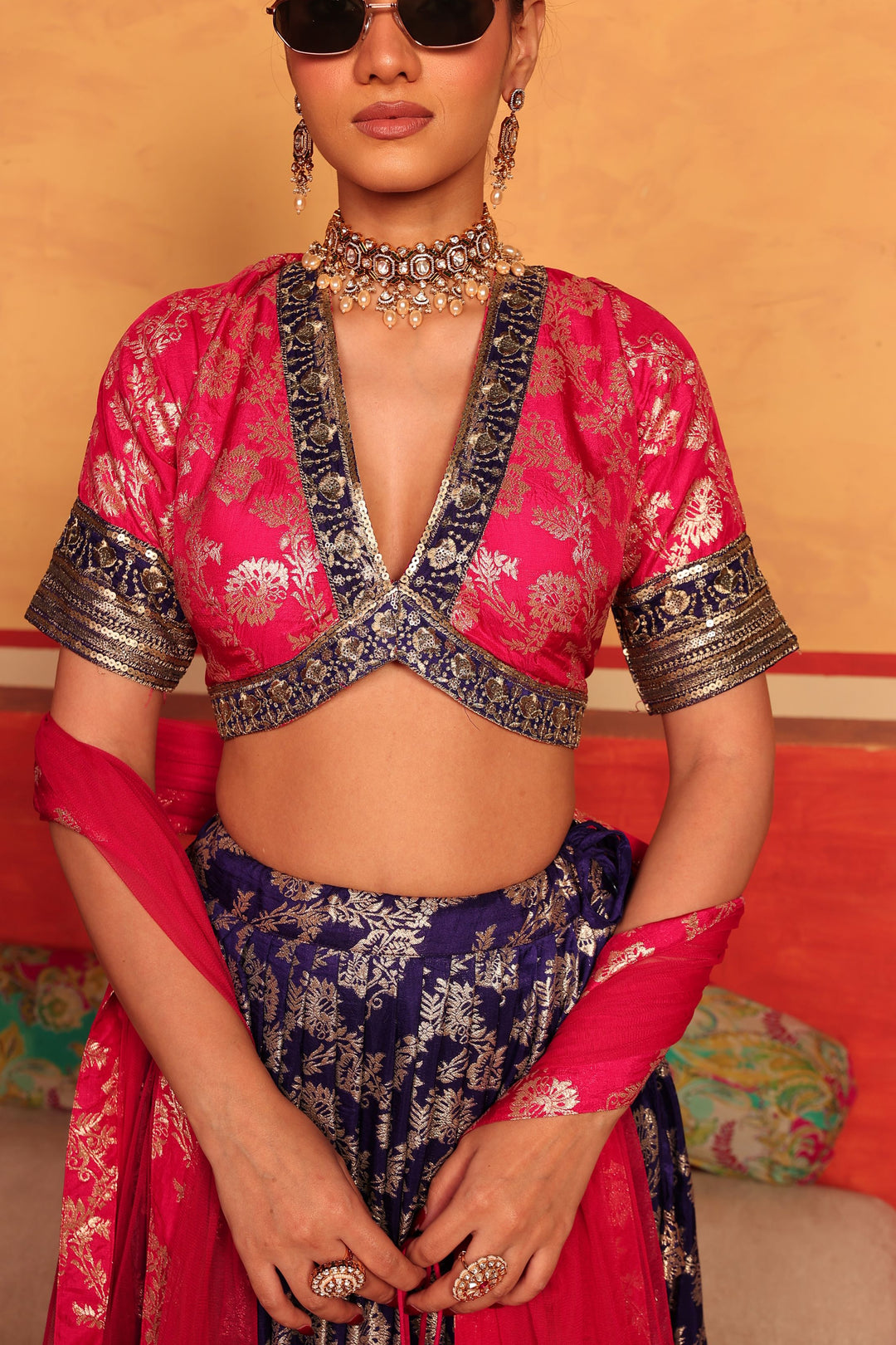 Banarasi Begum Lehnga Set - Pink Purple