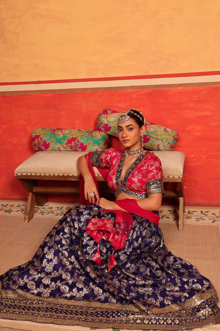 Banarasi Begum Lehnga Set - Pink Purple