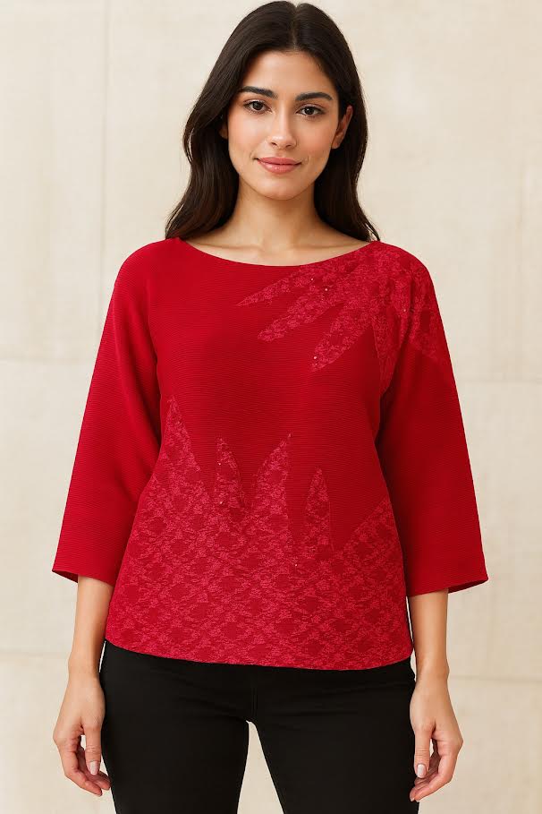 Fable Swarovski Sequence Top - Red